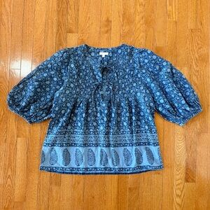 Pink Chicken Indira Blouse Top Womens Medium Floral Block Print Boho Peasant